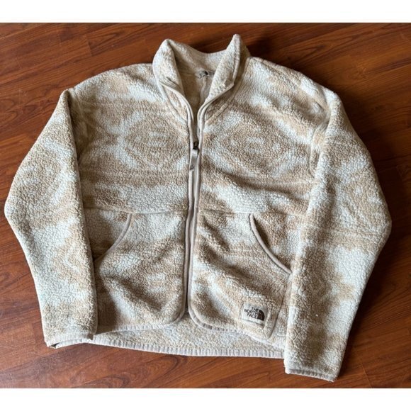 The North Face Jacket Campshire Zip Sherpa Fleece White Tribal Geo‎ Print Youth - Picture 1 of 7